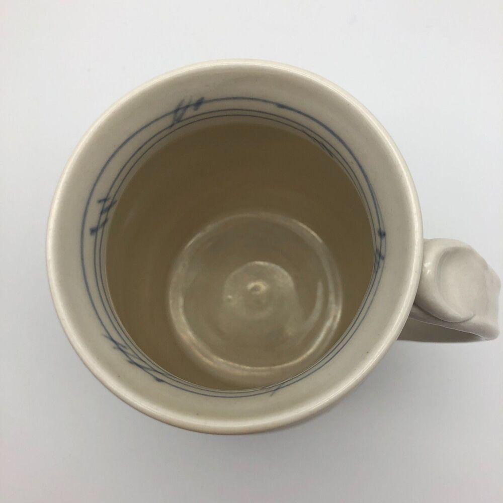 Handmade Pottery Coffee Mug Dragonfly Asian Design Glazed Stamped 16oz - Picture 4 of 8
